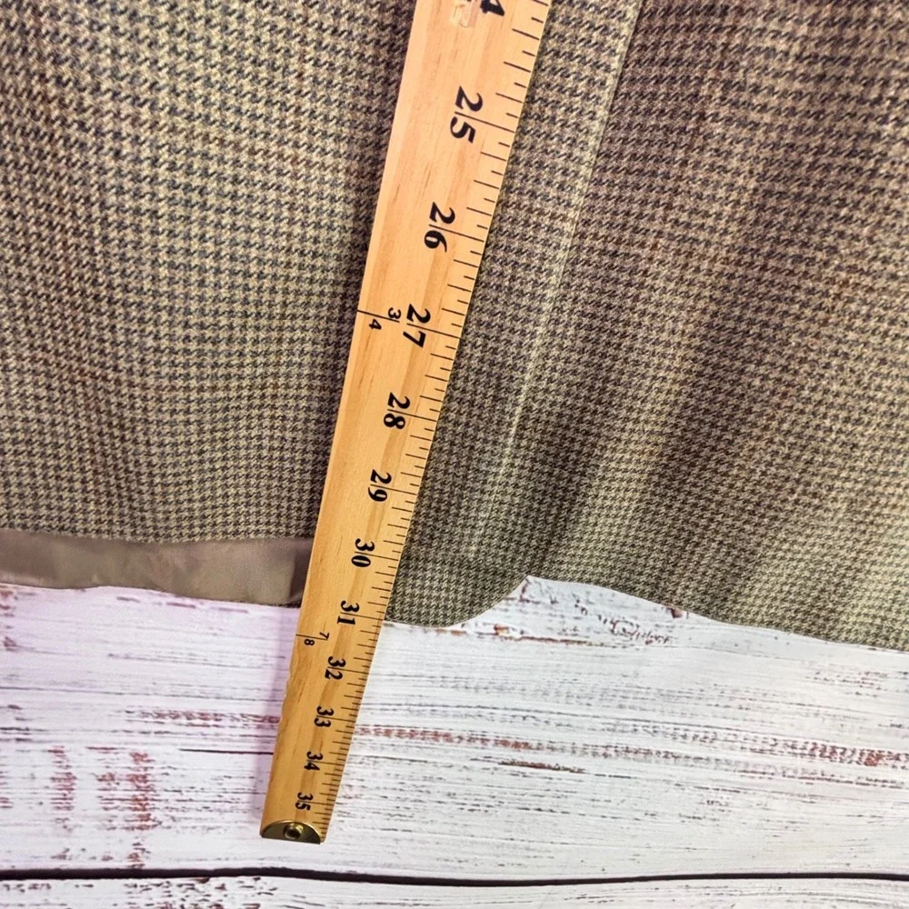 Houndstooth Vintage 90s Blazer Chaps Ralph Lauren 44R Tan Silk Wool Windowpane